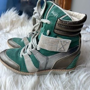 Diesel❤️High top wedge sneakers❤️Green Suede & Silver Leather❤️Size 38